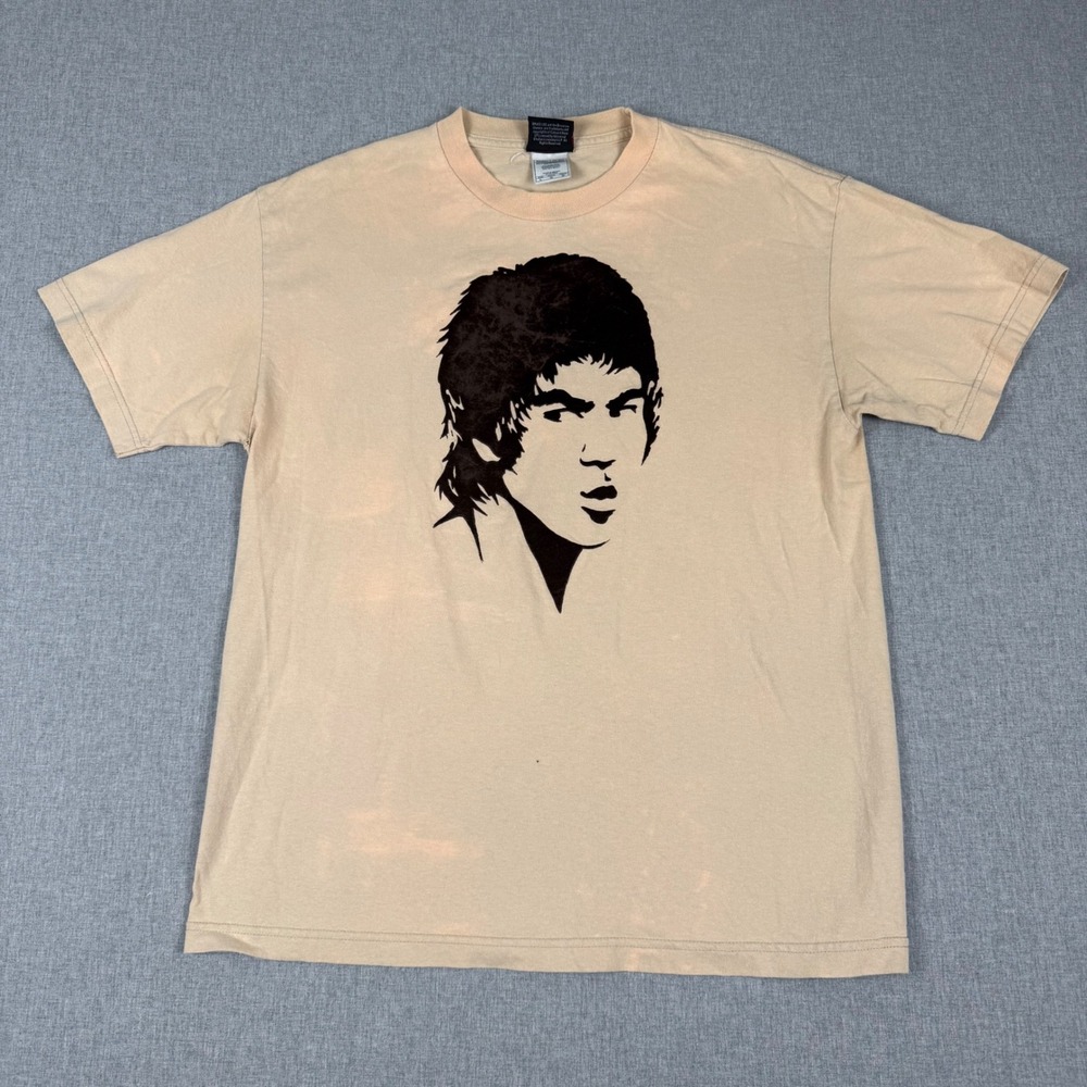 Bruce Lee Mens Tan Graphic T-Shirt Large Martial Arts MMA Jeet Kune Do Vintage